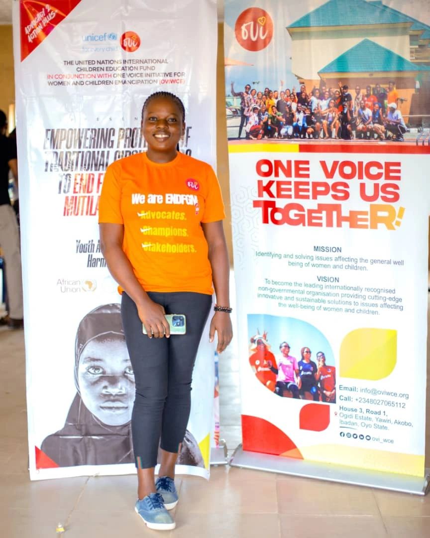 An OVIWCE volunteer at an END-FGM community engagement event